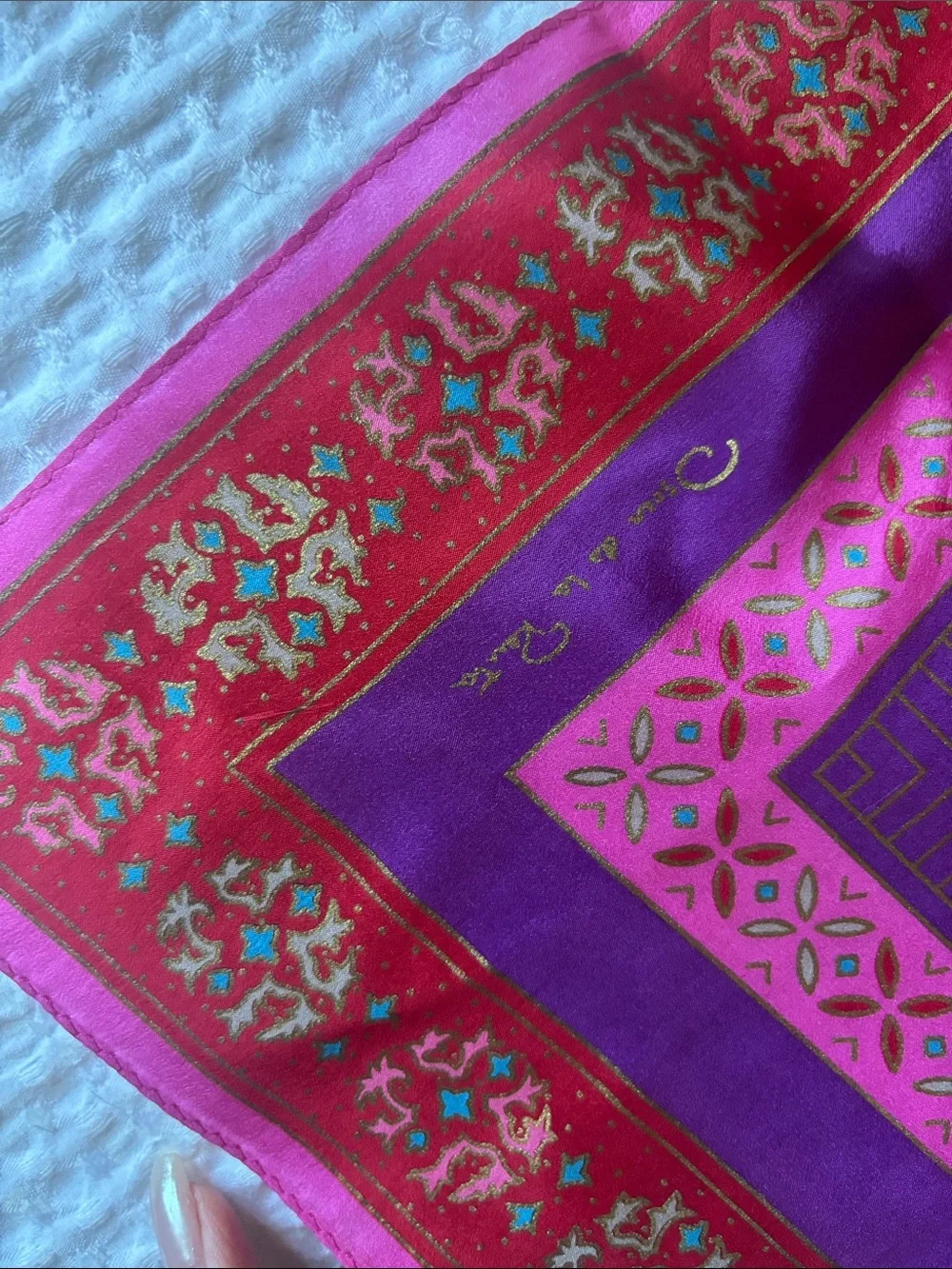 Oscar de la Renta Pink & Purple Floral Silk Scarf - Picture 3 of 4